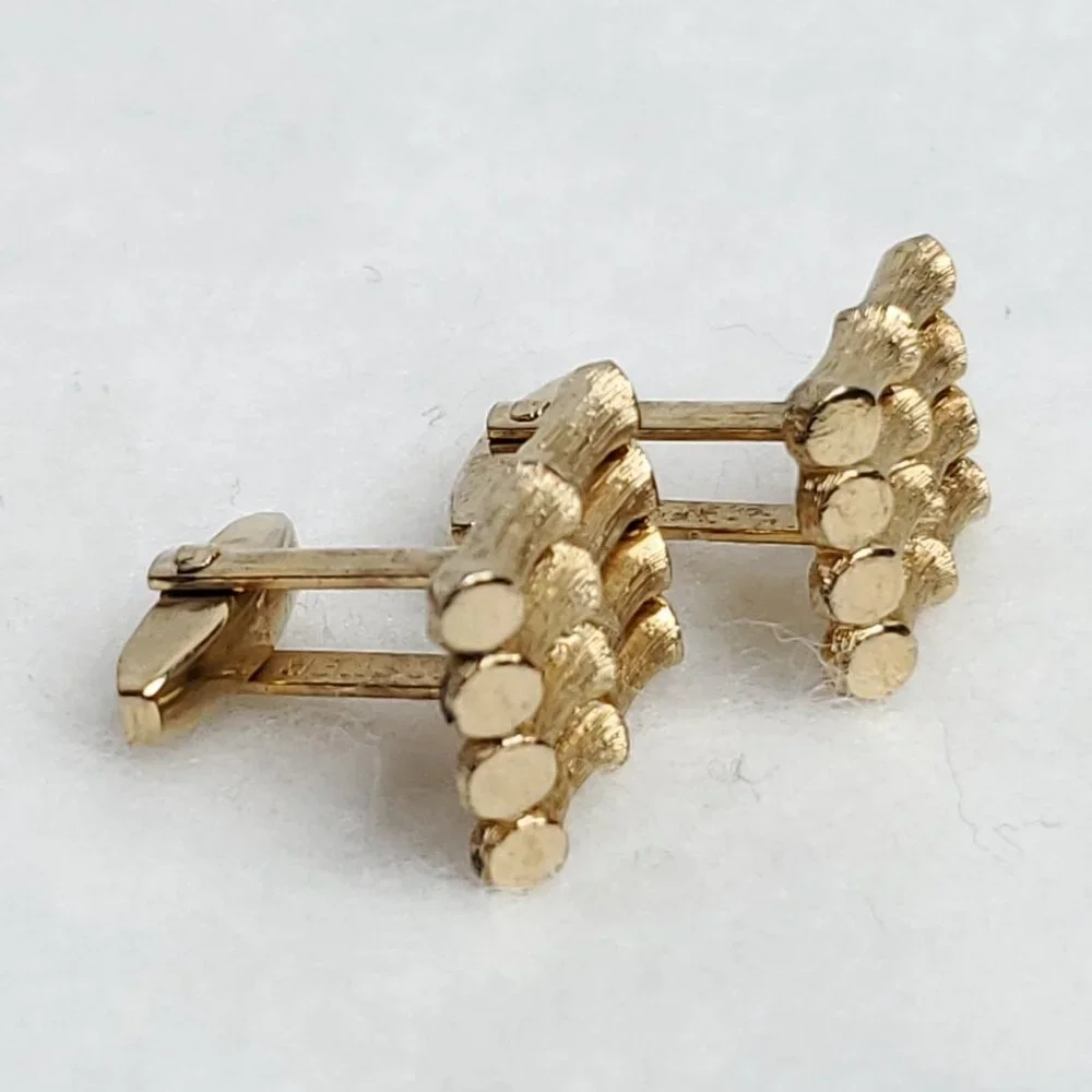 Vintage Foster Cufflinks Gold Tone Textured Bamboo Look